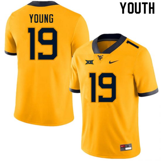 Youth West Virginia Mountaineers NCAA #19 Scottie Young Gold Authentic Nike Stitched College Football Jersey FK15P72IB